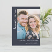 Warme Navy-Minimalist-Foto Save The Date (Stehend Vorderseite)