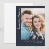 Warme Navy-Minimalist-Foto Save The Date (Vorne/Hinten)
