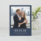 Warme Navy Romantische Fotografie Save The Date (Stehend Vorderseite)