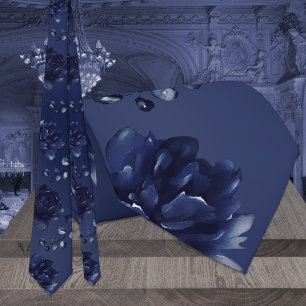 Warme Navyblaue Pfingstrosen-Eukalyptus-Hochzeit Krawatte