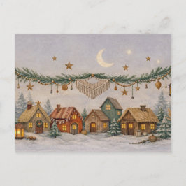 Warme neutrale Aquarell-Boho-Weihnachtsdorf  Feiertagspostkarte