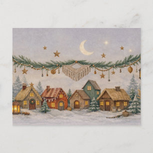 Warme neutrale Aquarell-Boho-Weihnachtsdorf Feiertagspostkarte