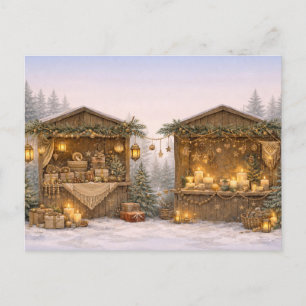 Warme neutrale Aquarell-Rustikal-Weihnachtsmarkt Feiertagspostkarte