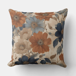 Warme Orange Beige Marineblau Herbstblumen Kissen