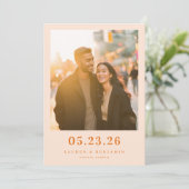 Warme Orange Candid-Foto Save The Date (Stehend Vorderseite)