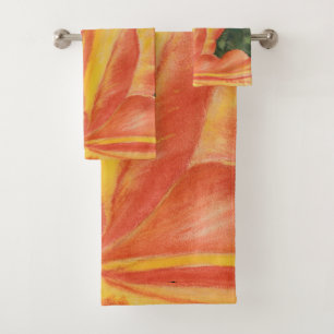 Warme Orange und rote Blütenfarbe Badhandtuch Set