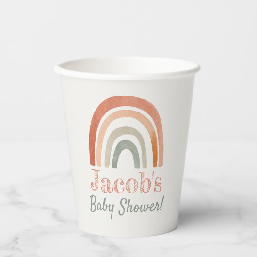 Warme Pastel Rainbow Wasserfarbe Kinderdusche Pappbecher (Vorderseite)