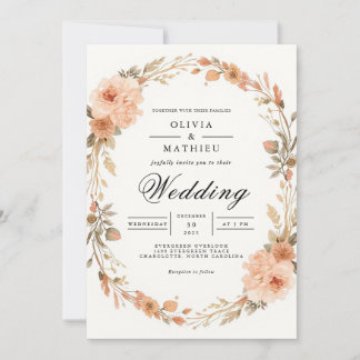 Warme Peach Floral Arch Wedding Einladung
