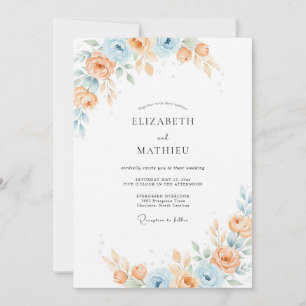 Warme Pfirsich-Azura-Blüten-Hochzeit Einladung