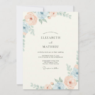 Warme Pfirsich Kornblumen Pfingstrose Hochzeit Einladung