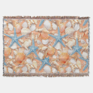 Warme Pfirsich Strand Muscheln Seestern Sommer Decke