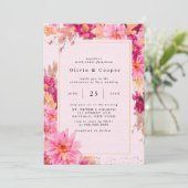 Warme Rosa Chrysanthemum Wreath Wedding Einladung (Stehend Vorderseite)