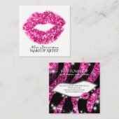 Warme Rosa Glitzer Lips Zebra Print Quadratische Visitenkarte (Vorne/Hinten)