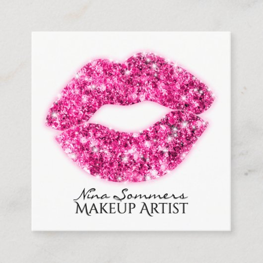 Warme Rosa Glitzer Lips Zebra Print Quadratische Visitenkarte (Vorderseite)