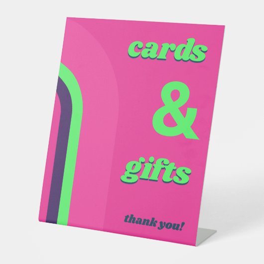 Warme rosa Groovy Retro Karten und Geschenke Hochz Sockelschild (Vorderseite)