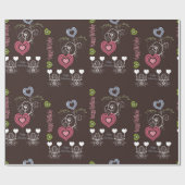 Warme rosa Herzen und Blumenumrandungspapier Geschenkpapier (Flach)