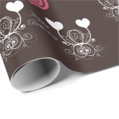 Warme rosa Herzen und Blumenumrandungspapier Geschenkpapier (Rolleneckpunkt)