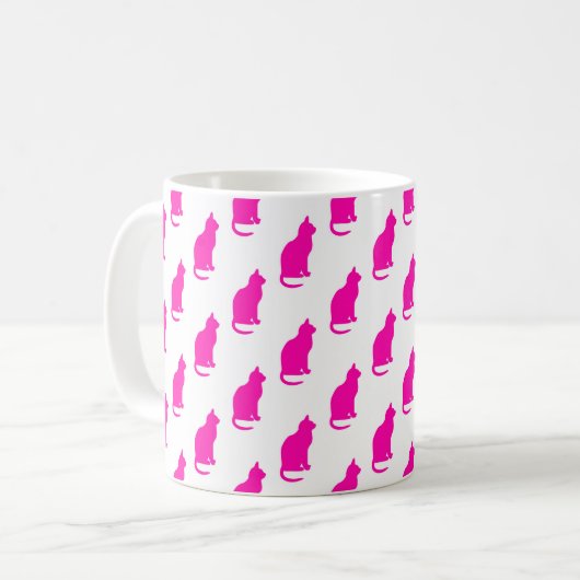 Warme rosa Katzenmuster Katzen Weiße Textur Kaffeetasse (Vorderseite Links)