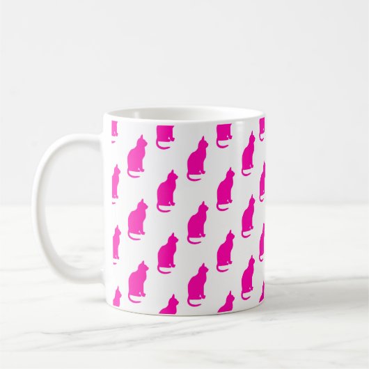 Warme rosa Katzenmuster Katzen Weiße Textur Kaffeetasse (Links)