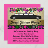 Warme Rosa Limousine 16 . Geburtstag Party Einladu Einladung (Vorne/Hinten)