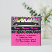 Warme Rosa Limousine Geburtstagsparty Einladung (Stehend Vorderseite)