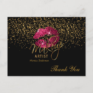 Warme rosa Lippen auf schwarz machen Postkarte