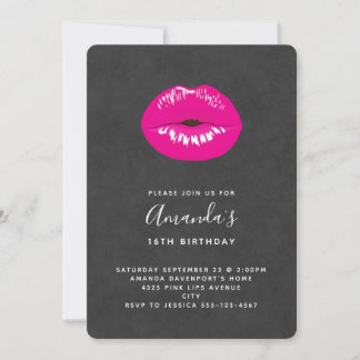 Warme rosa Lippen Glamour Illustration Geburtstag Einladung