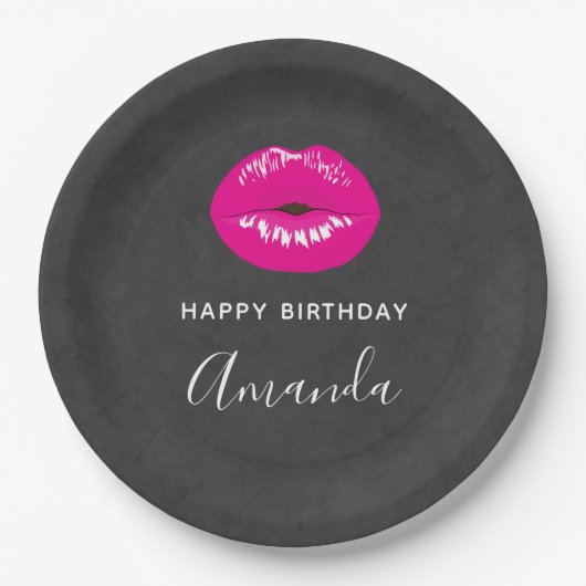 Warme rosa Lippen Glamour Illustration Geburtstag Pappteller (Vorderseite)