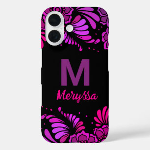 Warme Rosa Magenta Lila Monogramm Name iPhone 16 Hülle