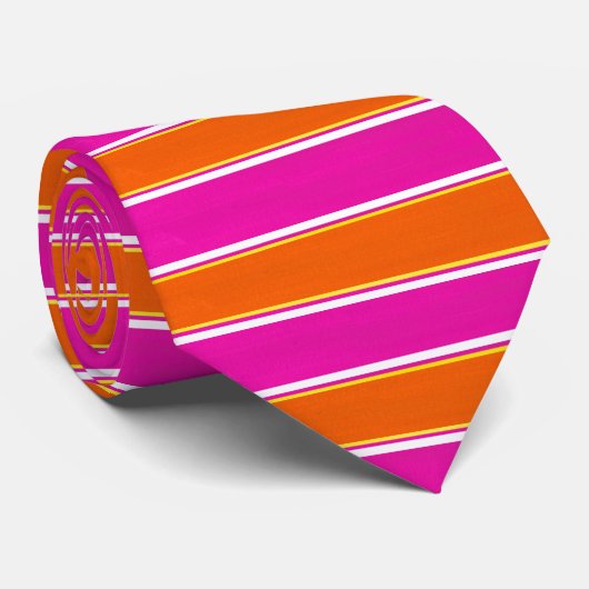 Warme rosa Orange Cabana Streifen Krawatte (Gerollt)