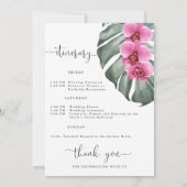 Warme rosa Orchideen und Monstera Tropical Willkom Einladung (Rückseite)