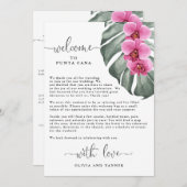 Warme rosa Orchideen und Monstera Tropical Willkom Einladung (Vorne/Hinten)