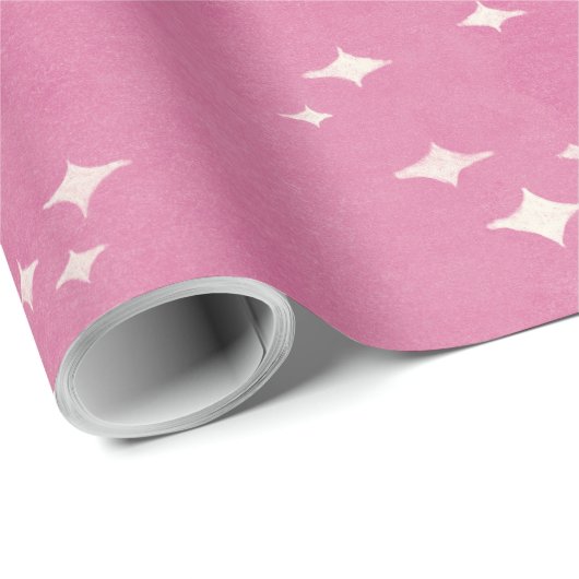 Warme rosa Punkte, Sterne und karierte Umhüllungsp Geschenkpapier (Rolleneckpunkt)
