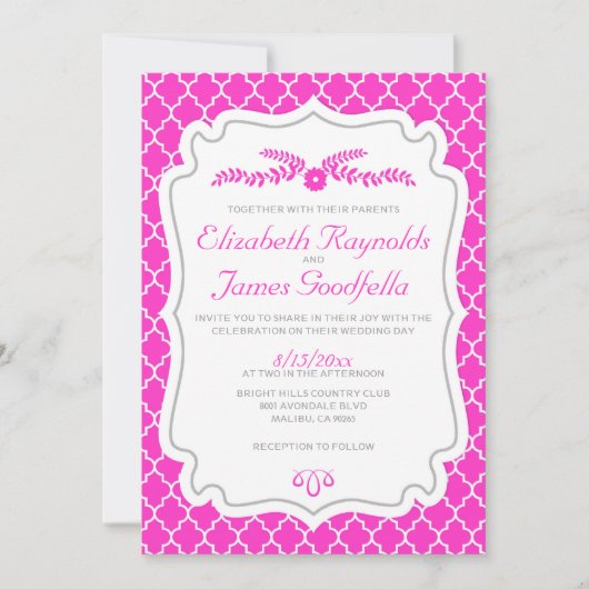 Warme Rosa Quatrefolie Einladungen (Vorderseite)