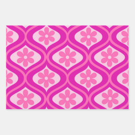 Warme, rosa Retro-Blume im Ogee-Muster des Mittelj Geschenkpapier Set