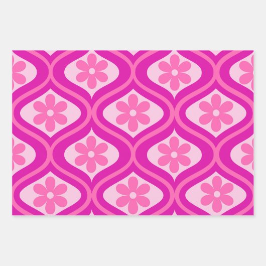 Warme, rosa Retro-Blume im Ogee-Muster des Mittelj Geschenkpapier Set (Vorderseite)
