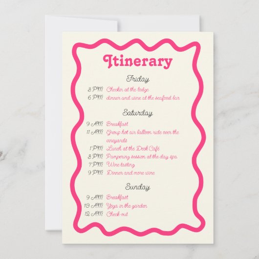 Warme rosa Retro Wave Bachelorette Wochenendreise Einladung (Rückseite)