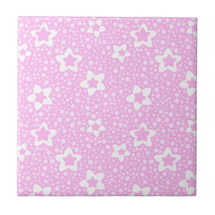 Warme rosa Retropolka-Punkte mit Blumenmuster Fliese