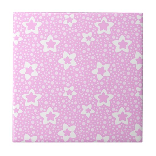 Warme rosa Retropolka-Punkte mit Blumenmuster Fliese (Vorderseite)