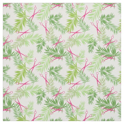 Warme rosa Schere grüne Palmfronten Stoff (Muster)