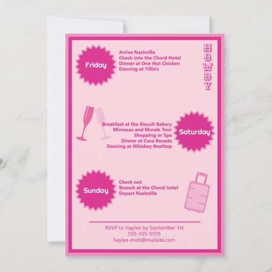 Warme rosa Stiefel Nash Bachelorette Einladung (Rückseite)