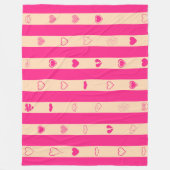 Warme rosa Streifen Modernes Herzmuster Fleecedecke (Vorderseite)