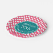 Warme rosa und Aquamarine Polka-Punkte mit benutze Pappteller (Schrägansicht)