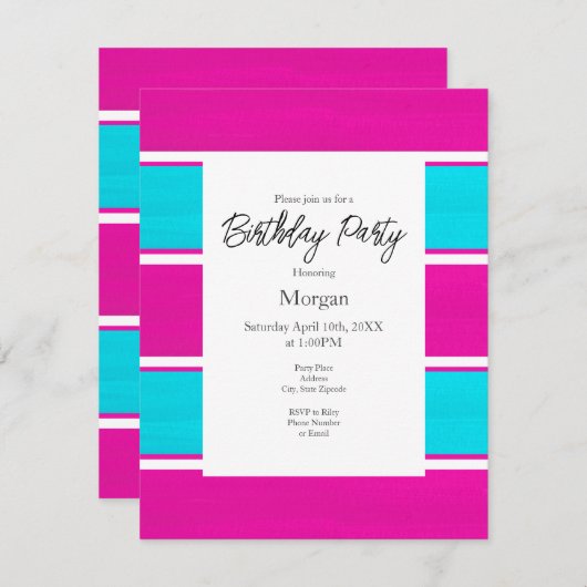 Warme rosa und blaue Cabana Streifen Einladung (Vorne/Hinten)