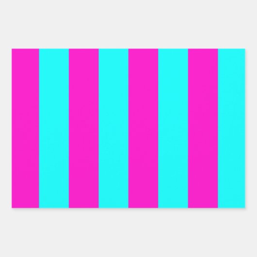 Warme rosa und blaue türkisfarbene Streifen Geschenkpapier Set (Vorderseite 3)