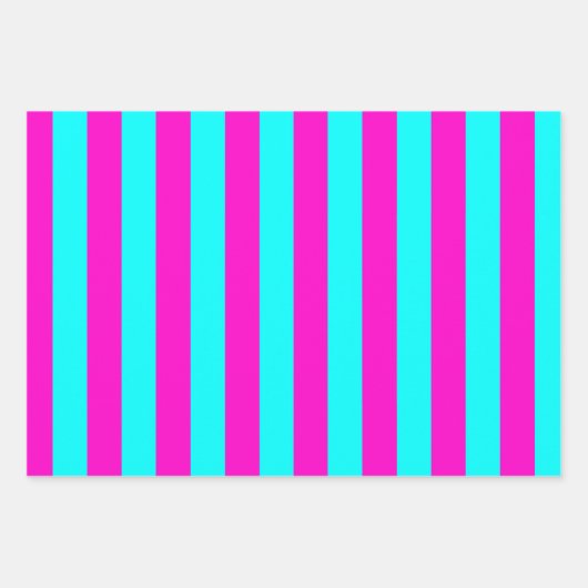 Warme rosa und blaue türkisfarbene Streifen Geschenkpapier Set (Vorderseite 2)