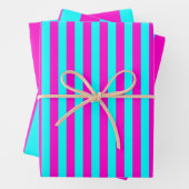 Warme rosa und blaue türkisfarbene Streifen Geschenkpapier Set (Beispiel)