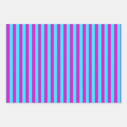 Warme rosa und blaue türkisfarbene Streifen Geschenkpapier Set (Vorderseite)