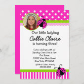 Warme Rosa und grüne Ladybug BIrthday Einladungen (Vorne/Hinten)