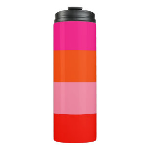 Warme rosa und helle Orangen Streifen Thermosbecher